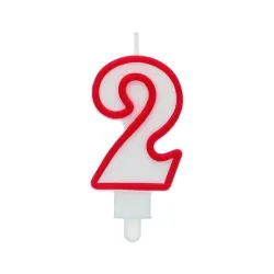 Świeczka cyferka "2" czerwony kontur